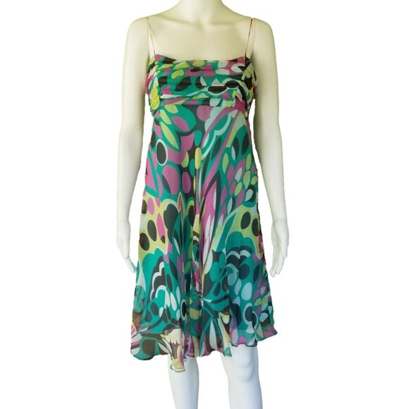 Milly of New York Multicolor Silk Spaghetti Strap Empire Waist Dress Size XS - Picture 7 of 9